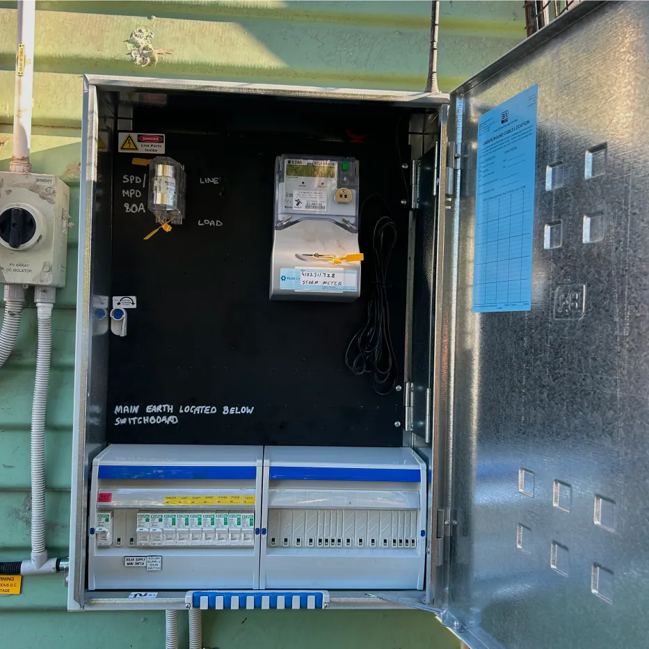 A new switchboard and meter box with the cover open